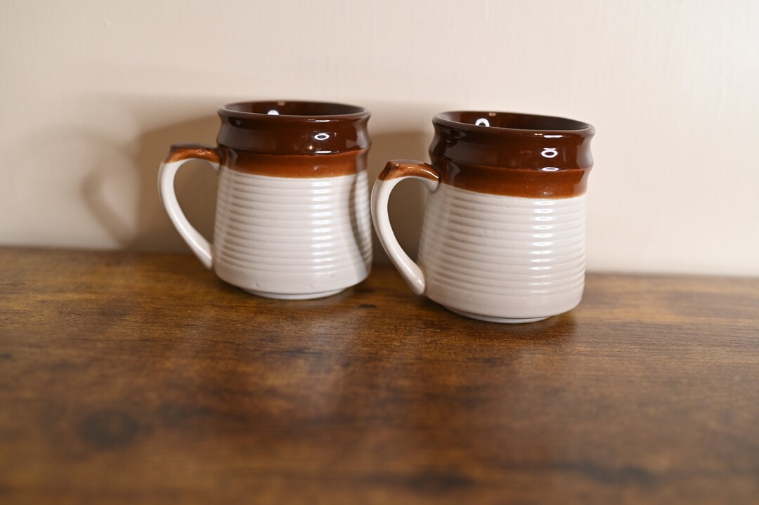 Vintage Stoneware Ribbed Coffee Mugs Set of Two - Etsy