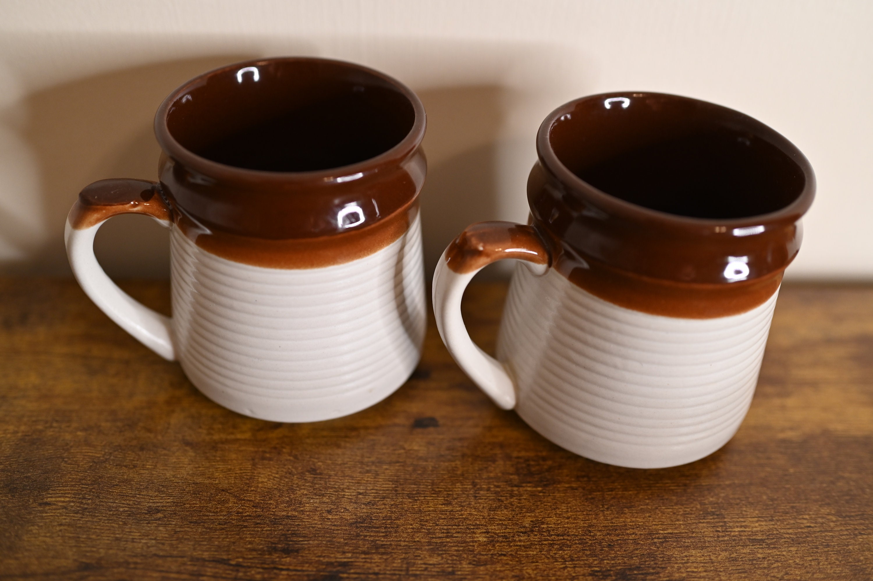 Vintage Stoneware Ribbed Coffee Mugs Set of Two - Etsy