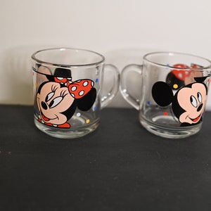 Vintage Disney Mickey and Minnie Anchor Hocking glasses with handle set of two