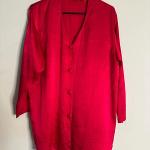 Vintage Victoria Secret Gold Label 100% Silk Red Night Dress Long Sleeve Small