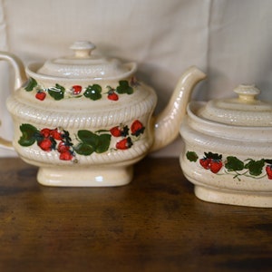 Vintage handmade 1980 Strawberry Teapot and sugar bowl