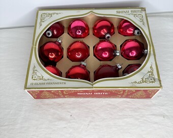 Vintage Shiney Brite Reddish Pink 12 pack Ornaments