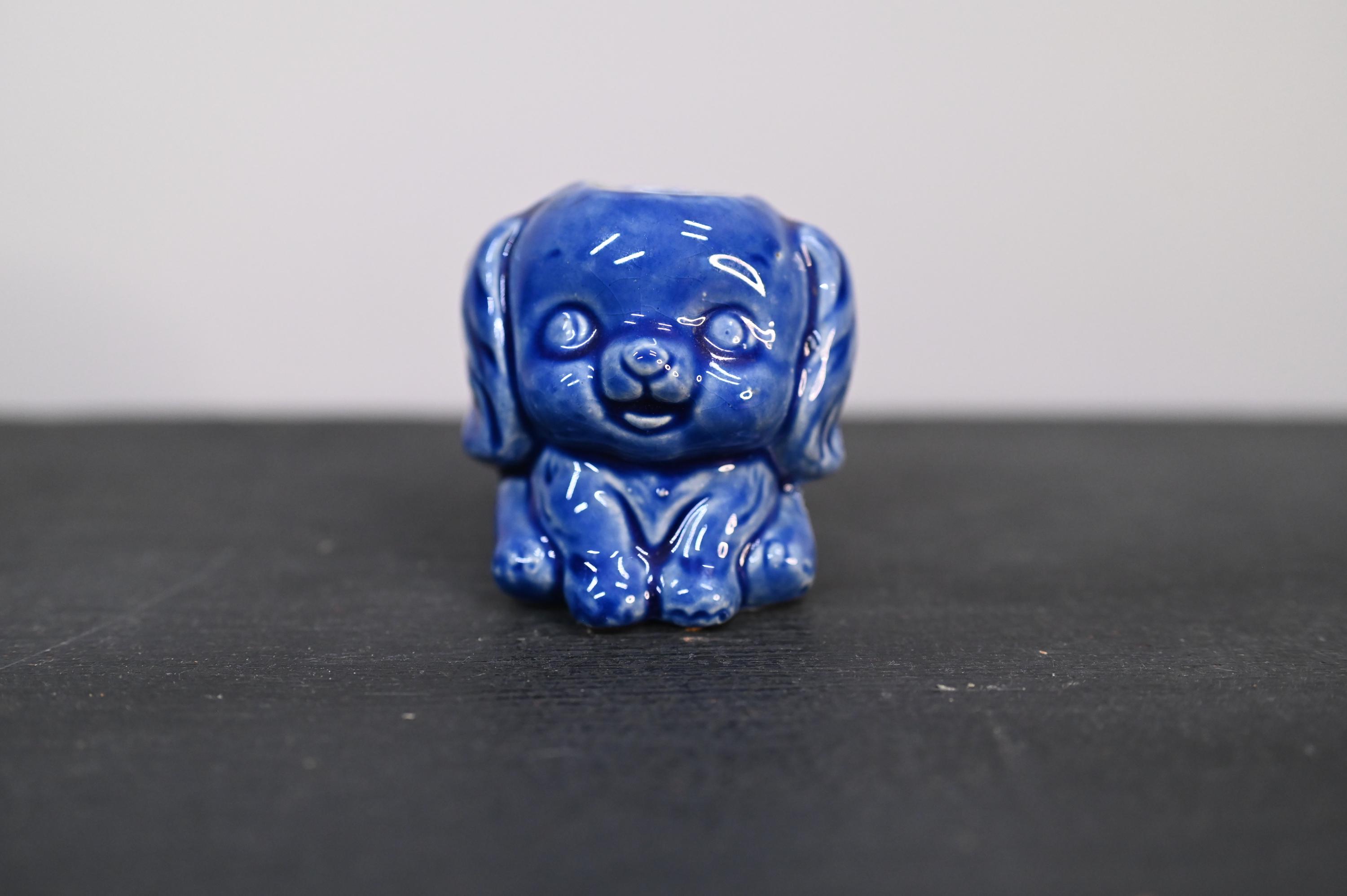 Vintage Mini Blue Dog Planter - Etsy