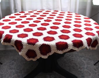 Vintage Crochet Granny Square Round Table Cloth