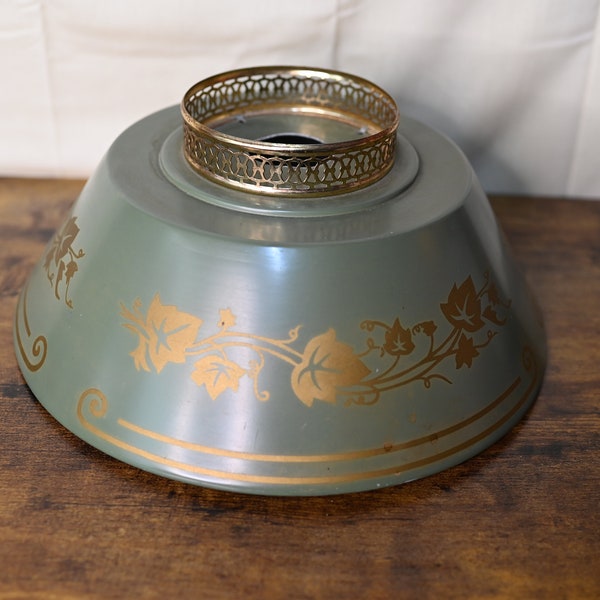 Vintage tole metal green and gold lamp shade