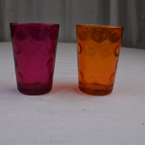Vintage Thumbprint Juice Glasses Orange and Pink Set of two