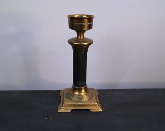 Vintage ljusstake i svart och mässing, massiv mässing, tillverkad i Indien, 20 cm