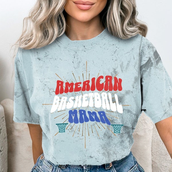 American Mama Patriotic T-Shirt, Red and Blue Graphic Tee, Women's Fashion Top, July 4th Celebration Apparel