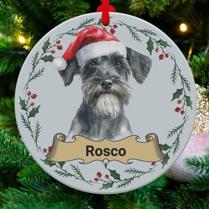 Miniature Schnauzer custom dog name ornaments, personalized Schnauzer Christmas decoration, customer chooses dog name gifts