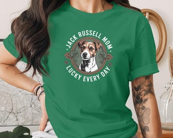 Jack Russell Terrier T-Shirt, Lucky Dog Shirt, Dog Lover Tee, Irish Dog Gift, Shamrock Dog Design, St Patricks Day Dog Apparel