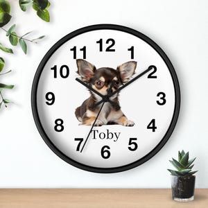 Chihuahua Wall Clock, Custom Dog Name, Pet Memorial Clock, Dog Lover Gift, Personalized Chihuahua Gift, Home Decor Wall Clock, Chihuahua Art