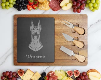 Tabla de charcutería con nombre de perro personalizado de Gran Danés, tabla de cortar, bandeja para servir, decoración de cocina personalizada, regalo para amantes de los perros, deleite del dueño de la mascota