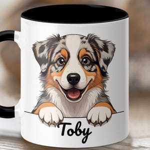 Custom Dog Name Mug and Tote Bag, Personalized Dog Gift, Dog Lover Gift, Custom Pet Name Mug, Australian Shepherd Art, Customizable