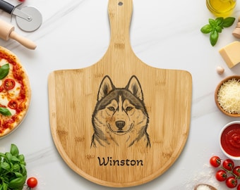Personalisiertes Husky Dog Charcuterie Board: Serviertablett aus Akazienholz mit Gravur