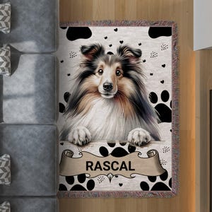 Couverture pour chien de berger Shetland : cadeau personnalisé avec nom de chien, amateur de sheltie