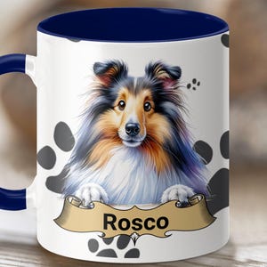 Shetland Sheepdog Custom Dog Name Mug Personalized Pet Gift for Dog Lovers Unique Shetland Sheepdog Coffee Cup