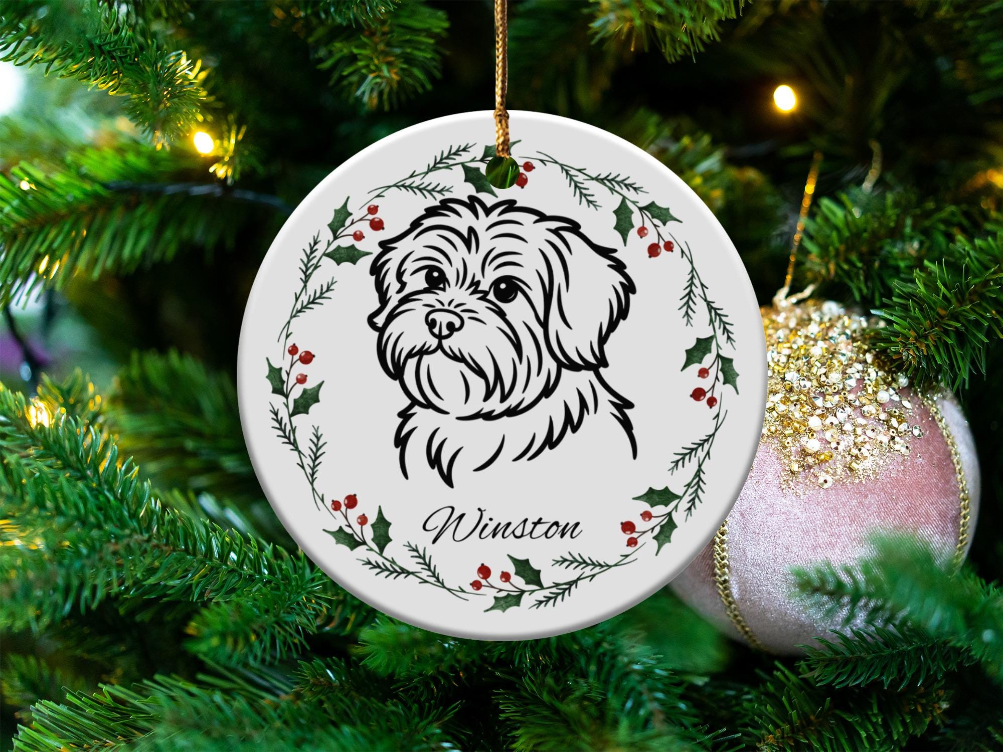 Custom Maltese Ornament: Dog Portrait, Pet Memorial New Zealand