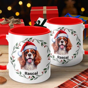 Custom Name Dog Mug Cavalier King Charles Spaniel Christmas Gift Holiday Mug for Pet Lovers Personalized Dog Breed Mug