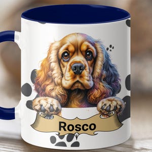 Cocker Spaniel custom dog name mug, personalized dog breed mug, customer chooses dog name, unique pet lover gift