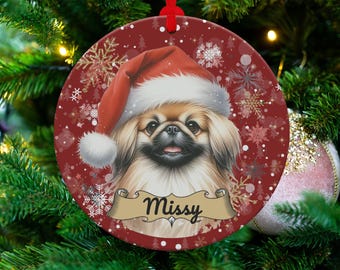 Personalized Pekingese Christmas Ornament, Custom Pet Holiday Decoration