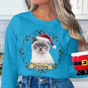 Siamese Cat Custom Name Sweatshirt, Personalized Cat Sweatshirt, Perfect Gift for Cat Lovers, Christmas Cat Sweatshirt