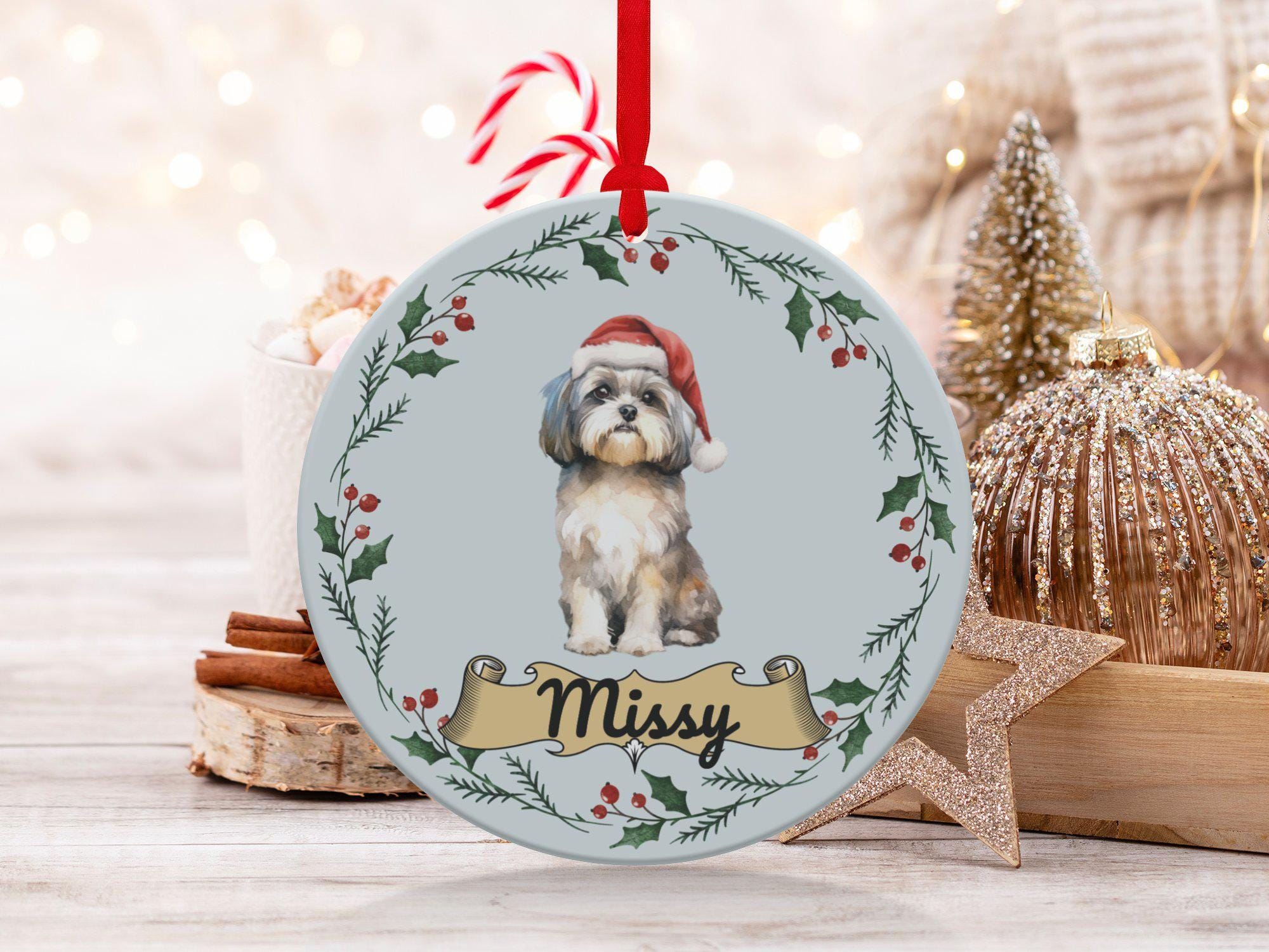 シーズーのカスタムクリスマスオーナメント：パーソナライズされた