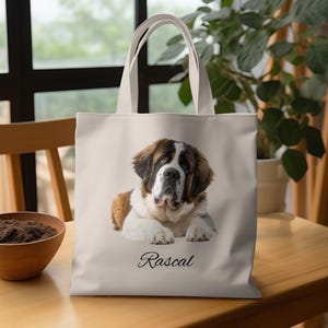 Custom Saint Bernard Tote Bag, Dog Name Tote, Personalized Dog Gift, Saint Bernard Lover Tote, Dog Mom Tote Bag