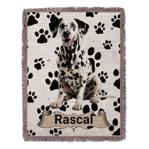 Custom Dalmatian Dog Woven Blanket, Personalized Name Blanket, Unique Pet Lover Gift, Cozy Home Decor, Dog Lover Throw Blanket