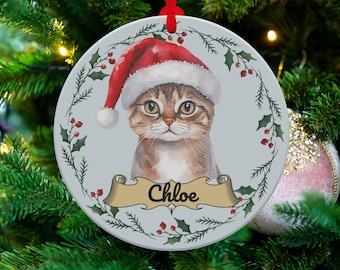Gepersonaliseerd kerstornament met een Abessijnse kat, een gedenkcadeau voor uw huisdier.