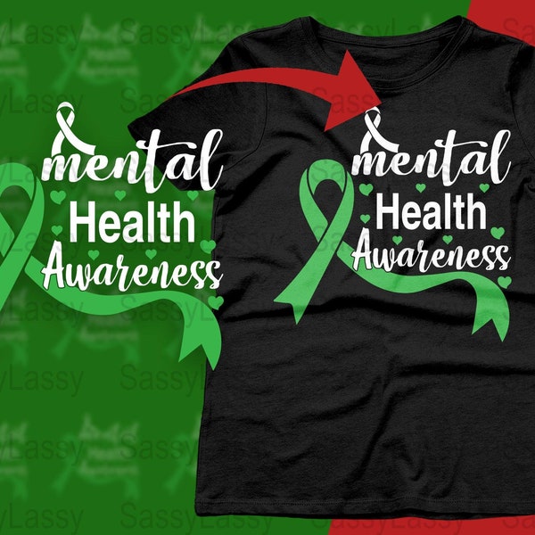 Green Ribbon Awareness Digital Art, Mental Health Support, Printable Advocacy Image