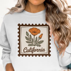 California Poppy T Shirt, State Flower Tee, Gift for Her, Poppy Sweatshirt, California Souvenir, Botanical Stamp T-Shirt