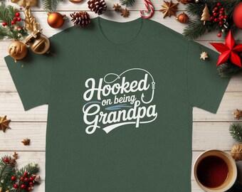 Hooked on Grandpa T-Shirt: Fishing Grandfather Design, Grandparent, Unique