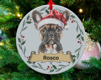 French Bulldog Custom Dog Name Ornaments, Personalized French Bulldog Christmas Tree Decorations, Unique Holiday Gift for Dog Lovers