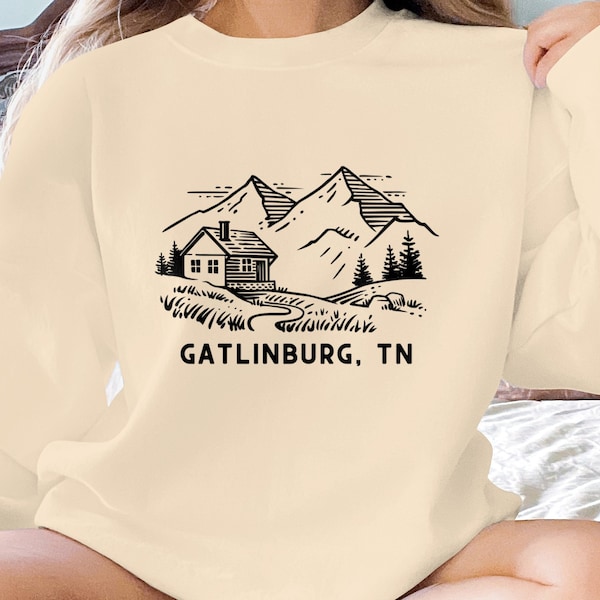 Gatlinburg TN Mountain Cabin Landscape Graphic T-Shirt, Unisex Nature Inspired Sweatshirt
