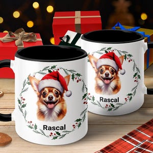 Custom Chihuahua Dog Mug Christmas Gift Personalized Dog Name Santa Hat Cute Chihuahua Lovers Gift Holiday Coffee Mug