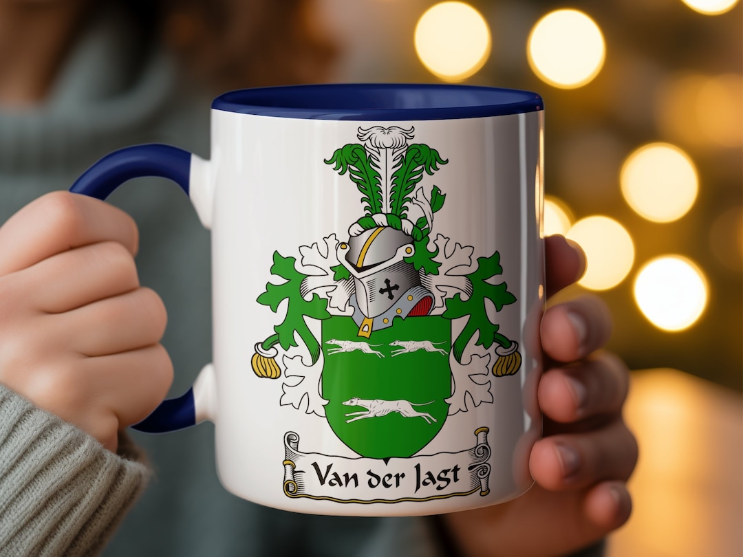 Personalized Van der Last Family Crest Mug, Heraldic Coffee Cup, Custom
