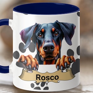 Doberman Custom Dog Name Mug, Personalized Pet Owner Gift, Unique Dog Lover Present, Customer Chooses Dog Name, Custom Dog Mug