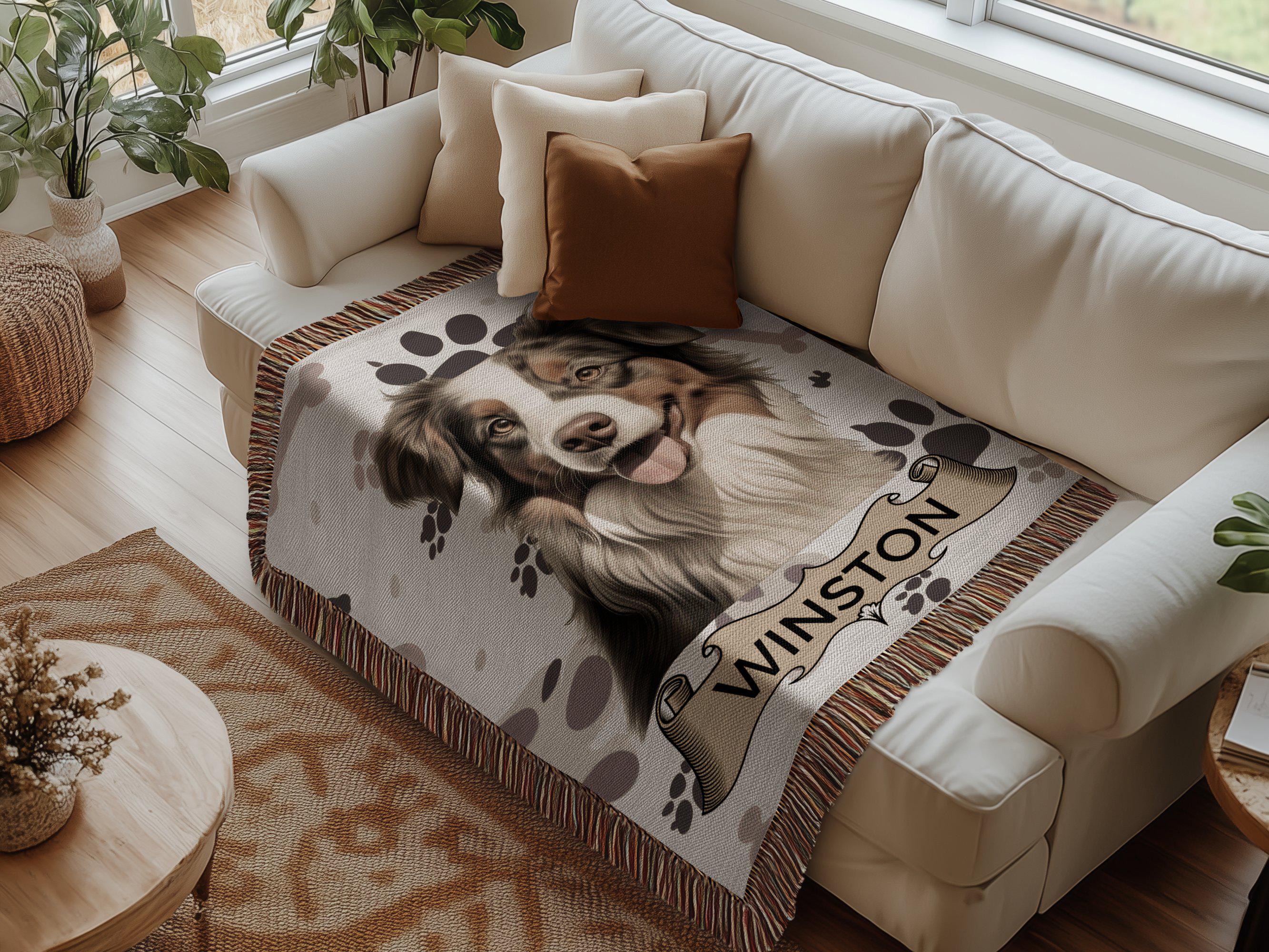 American Shepherd Blanket: Custom Dog Name, Woven Cotton Pet Throw