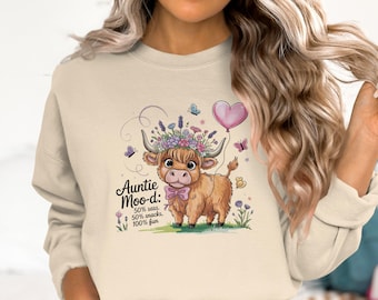 Auntie Moo-d Highland Cow T-Shirt Cute Comfort Colors Cow Shirt Funny Cow Sweatshirt Gift for Her Highland Cow Tee