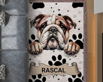 English Bulldog Blanket: Custom Dog Name, Cotton Woven Pet Gift