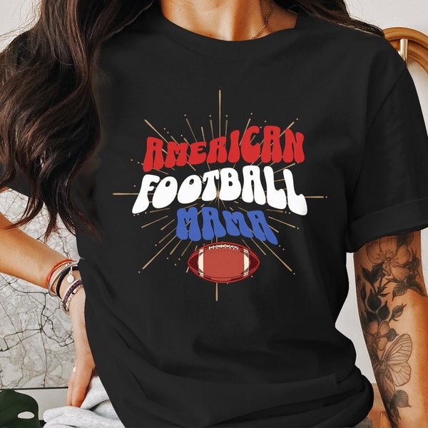 American Mama Football Graphic T-Shirt, Patriotic Mom Tee, Sports Lover Women's Shirt, Casual Fashion Top