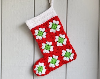 Vintage Christmas Stocking Granny Square Crochet PATTERN PDF - Classic ...