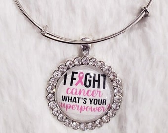 Cancer Charm Bangle Bracelet, Cancer Awareness, Cancer Survivor, Support Cancer Gift