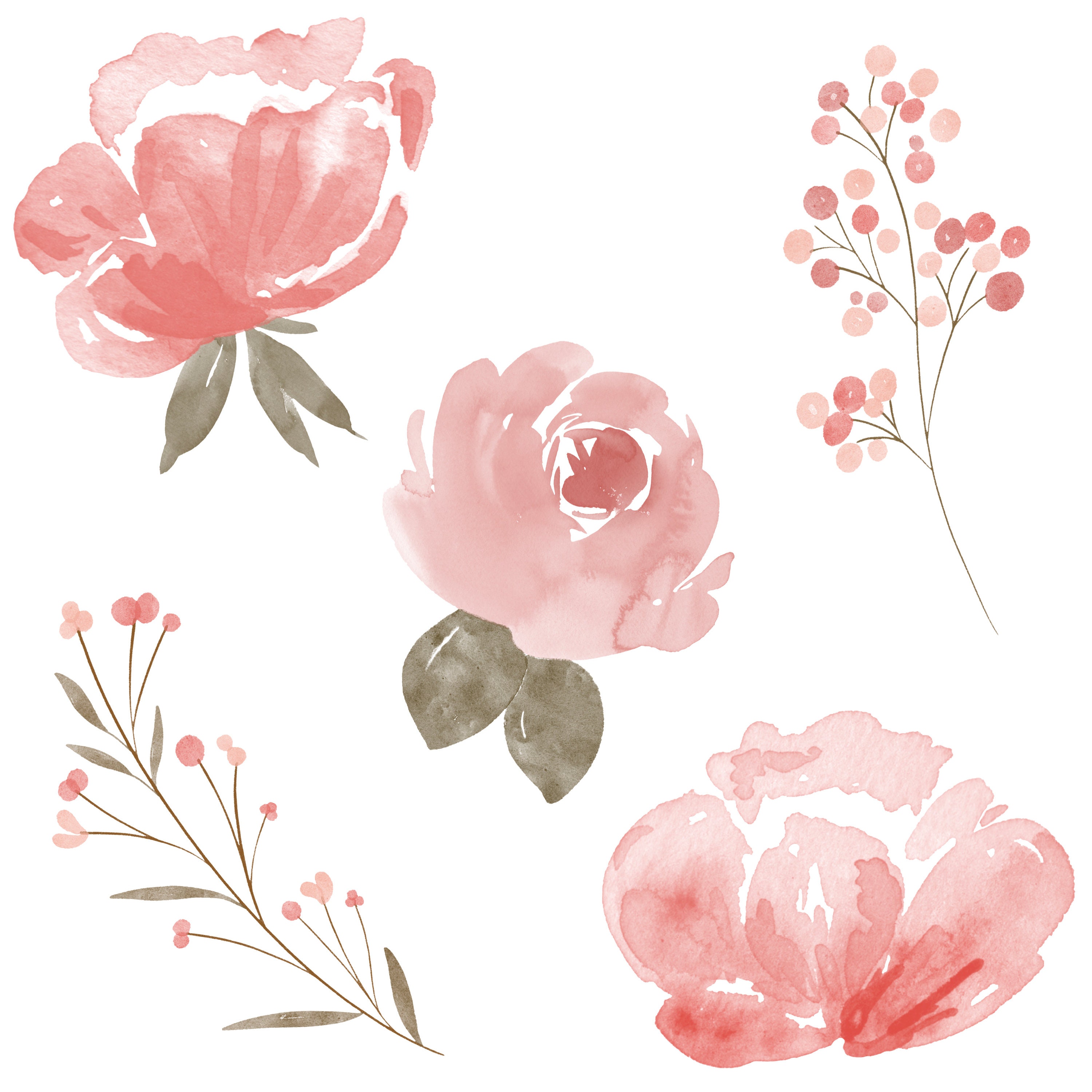 Watercolor Floral Clipart Watercolor Flowers Clipart | Etsy