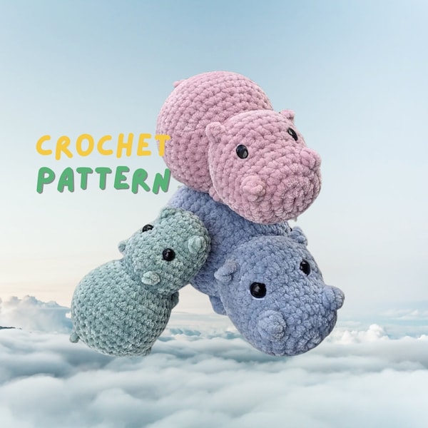 Amigurumi Pattern Hippo, No Sew Crochet Pattern, No Sew Amigurumi Pattern, Crochet Patterns Animals, Crochet Patterns Amigurumi Cute