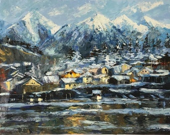 Snowfall Alaska by Elena Bond Mixed media on Canvas UNFRAMED