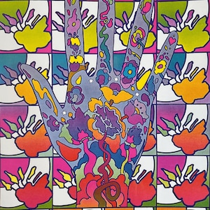 Gloves by Peter Max Psychedelic Pop Art Poster from &quot;Poster Book&quot; 1970