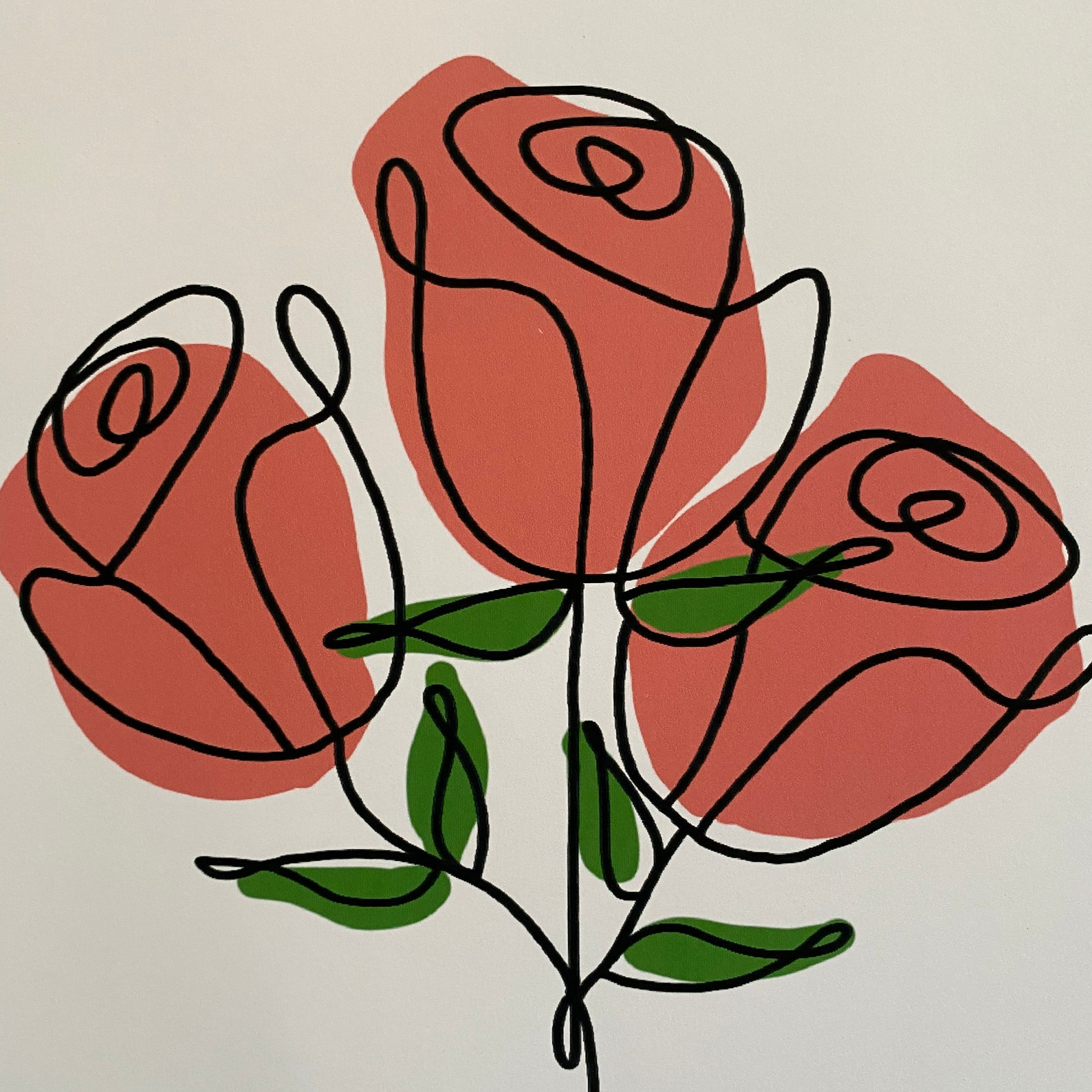 A4 Rose  ligne dessin  imprimer papier art mural fleurs Etsy