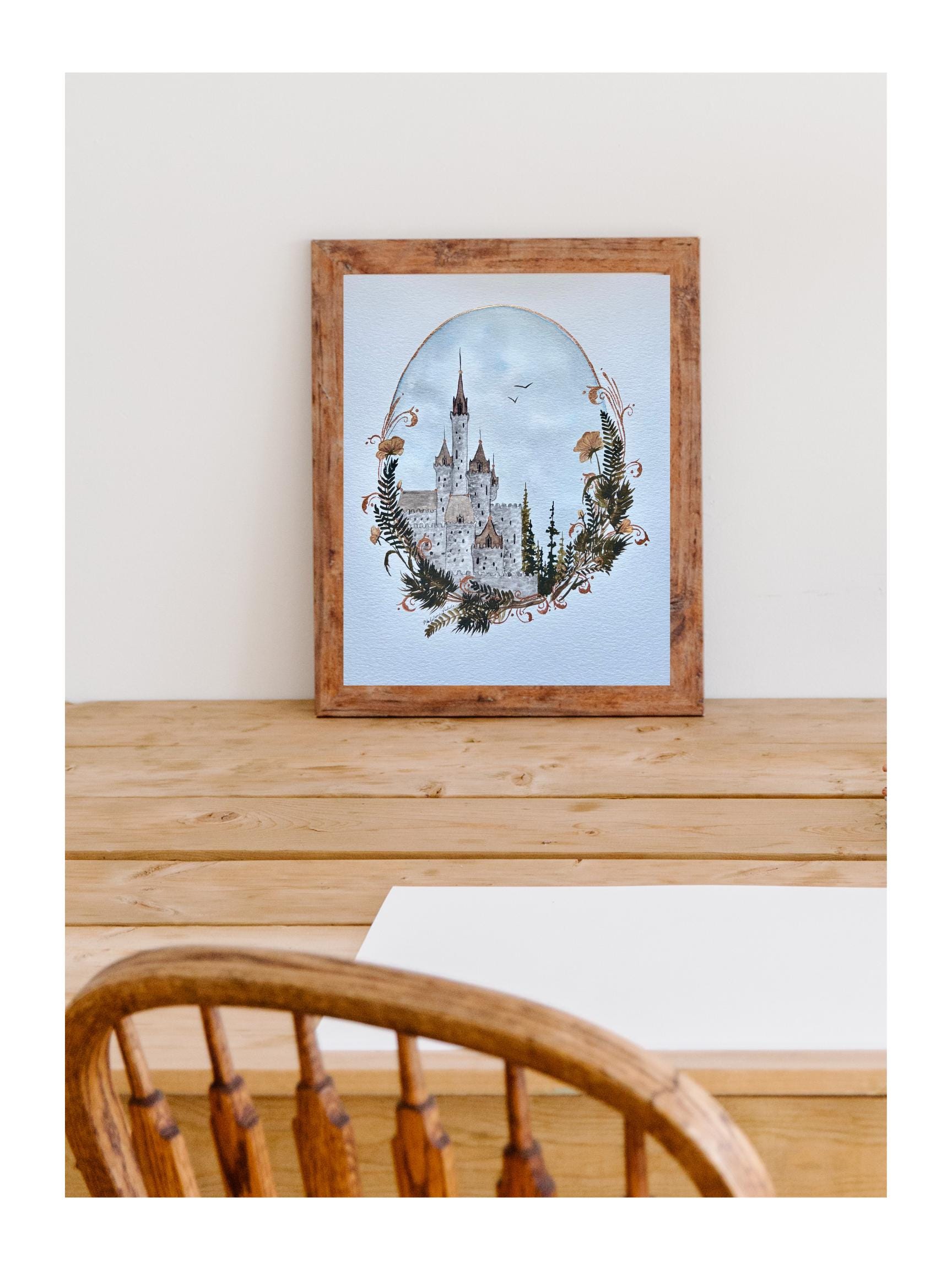 Fairytale Castle Glitter Watercolor Painting | Botanical Filigree Art ...