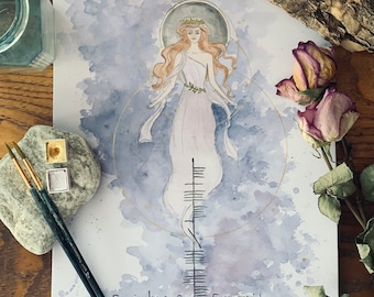 Druid Fairy Painting with Ogham lettering Suiamhneas Serenity